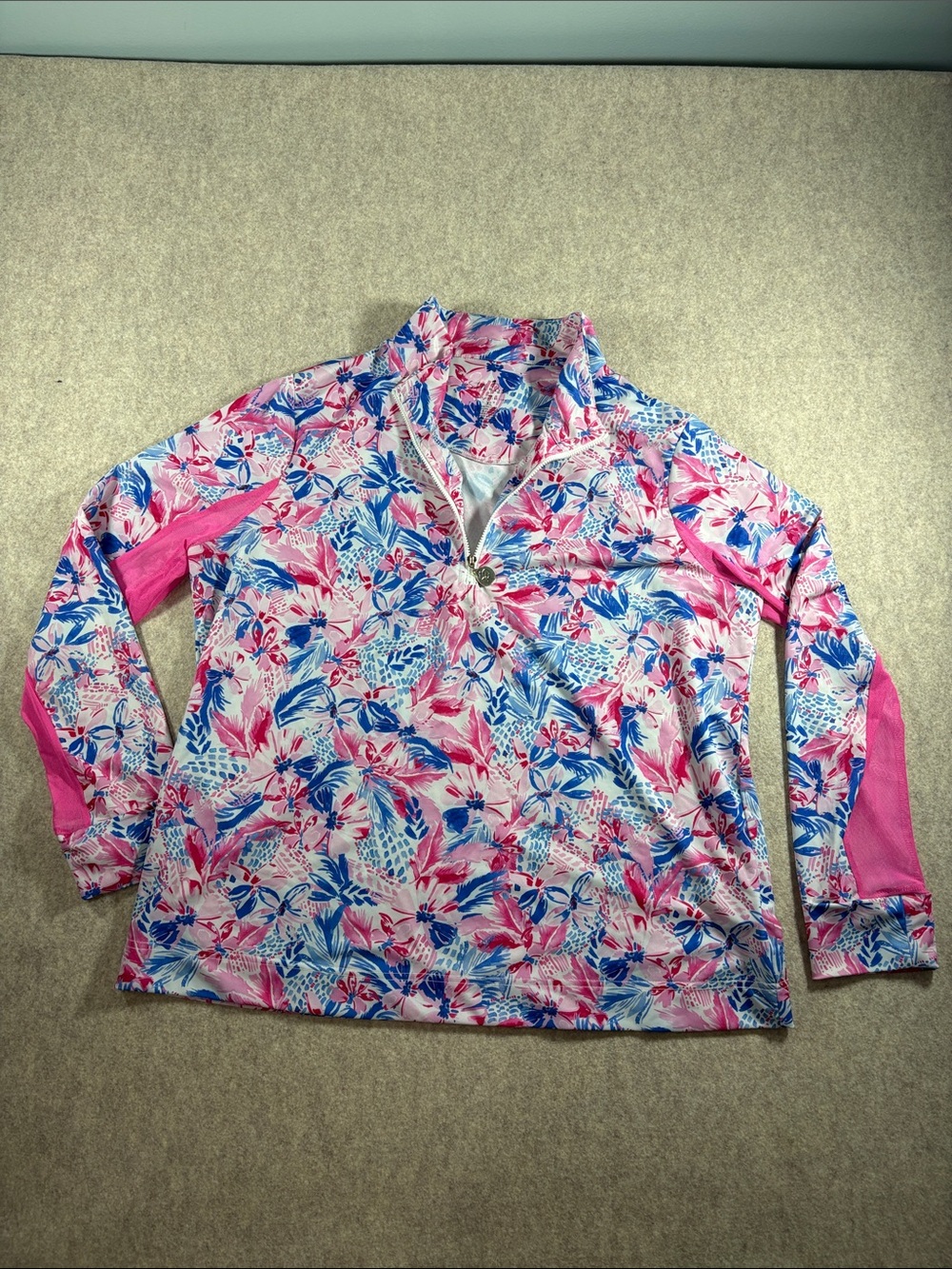 Stella Parker Women’s Pink & Blue Floral Long-Sleeve Dri-Fit Pullover size XL